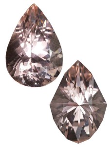 Photos by Lydia Dyer. According to gem cutter Lisa Elser, recutting this pear-shaped morganite was more cost-effective than buying a large rough stone that was clean enough for the final product.