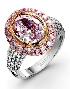 Photo courtesy Crossworks Manufacturing An extremely rare 2.75-carat Canadian pink diamond originating from the Victor mine in Northern Ontario set in a Simon G ring.