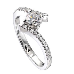 Photo courtesy Basal Diamonds 18-karat white gold ring, with .36-carat centre and sides (.12 ctw).