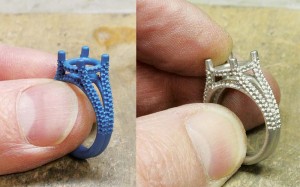 There are 600-plus prongs on this ring. Using CAD and a grower helped speed up the design process in its creation.