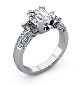 Photo courtesy Basal Diamonds 18-karat white gold ring, with .80-carat diamond centre, .55 ctw sides, and .20 ctw rounds.