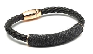 Sterling silver and 18-karat rose gold-plated bracelet by Pesavento,  with hand-woven Italian leather and black diamond dust.