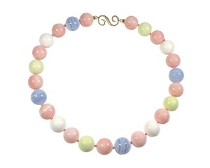 Peruvian pink opal, white shell, blue lace agate, and lemon chrysoprase bead necklace by Splendid Co.