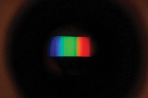 Photo courtesy Mark T. Cartwright The spectral power distribution of sunlight is considered an 'ideal' viewing environment; shown here through a diffraction grating spectroscope, the fine lines of the Fraunhofer absorption bands are barely visible.