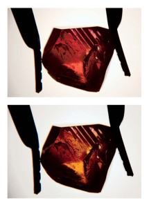 Photo courtesy Mark T. Cartwright Sold in a parcel of African spinel rough, this stone was revealed as an imposter through its dichroism using a single polarizer and diffuse lighting.