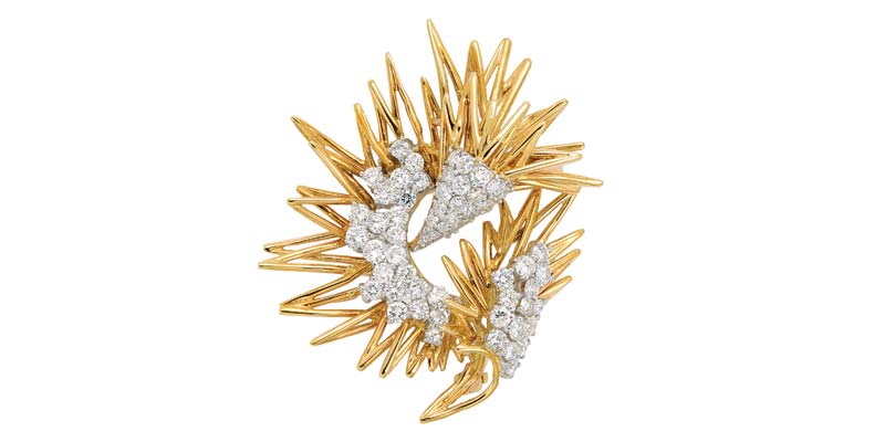 Photo courtesy Dupuis Fine Jewellery Auctioneers 18-karat gold and diamond zigzag wire brooch by Kutchinsky.