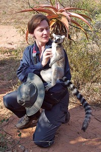 Photo courtesy Custom Cut Gems The author making friends with the 'locals,' a lemur.