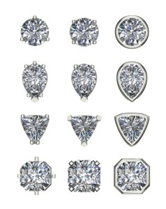 Photo courtesy Llyn L. Strelau A comparison of different claw settings versus bezel settings to accent the shape of diamonds.