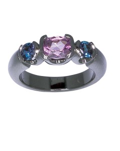Photo courtesy Llyn L. Strelau An engagement ring featuring the birthstones of the bride and groom.
