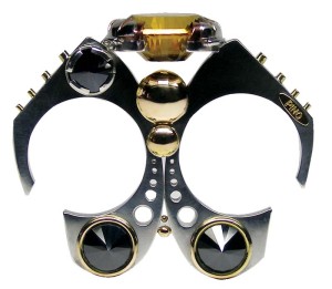 'Black Velvet' double ring by Claudio Pino, featuring 14-karat gold, 925 silver, citrine, and onyx.