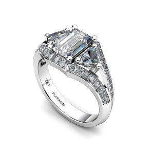 Platinum engagement ring by T&T Jewellers, with one-carat centre diamond and shoulders (.40 ctw).