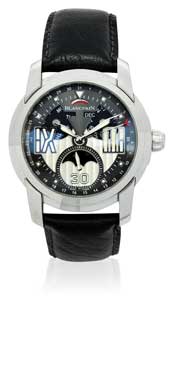 The wristwatch is still a central element of men's jewellery wardrobes. Men's stainless steel 'L'Evolution Moonphase 8 Days' wristwatch by Blackpain.