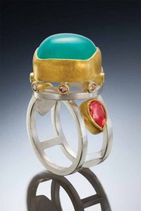 Aquaprase is inexpensive and easy to use in designs like this ring crafted by Woehrmann. Photo courtesy Sam Woehrmann