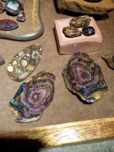 A 'Yowah nut,' or ironstone nut containing opal, sawn in half. This specimen is part of the collection of opal artist Eddie Maguire.