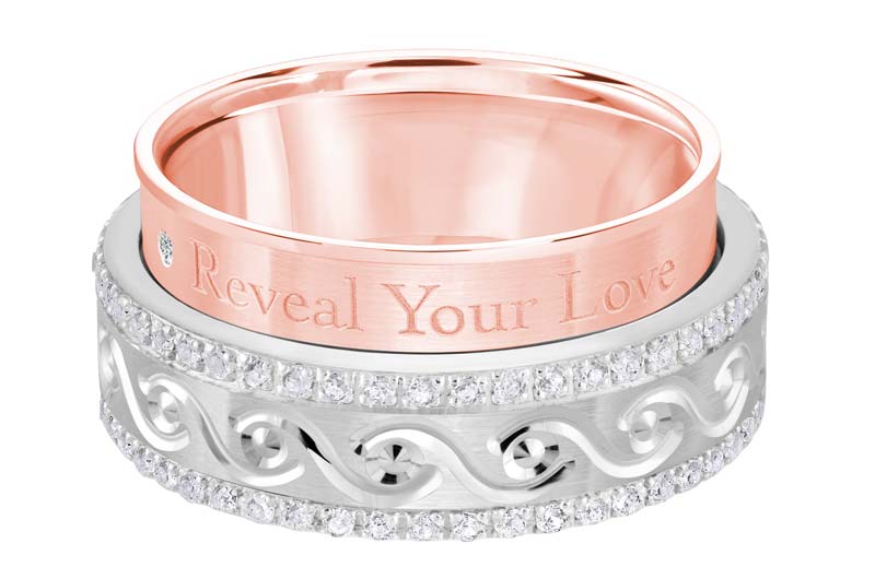 Photo courtesy Malo Creations Based in Laval, Qué., Malo Creations crafted this two-toned rose and white gold wedding band, ultimately winning in the category for personalized jewellery in this year’s JCK Jewelers’ Choice Awards.