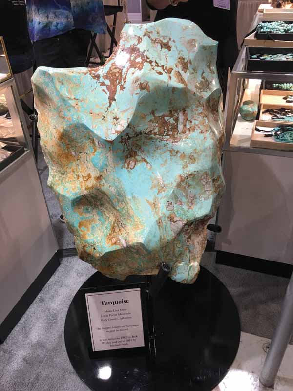 On display in Tucson was the largest American turquoise nugget on record.