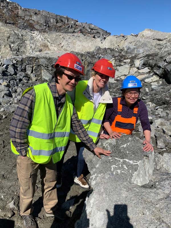 Photo courtesy Greenland Ruby U.S. Greenlandic Affairs Officer Sung Choi joins Hayley Henning, Greenland Ruby’s vice-president of sales and marketing, and geologist Aaju Simonsen on a tour of the company’s mine at Aappaluttoq in southwest Greenland.