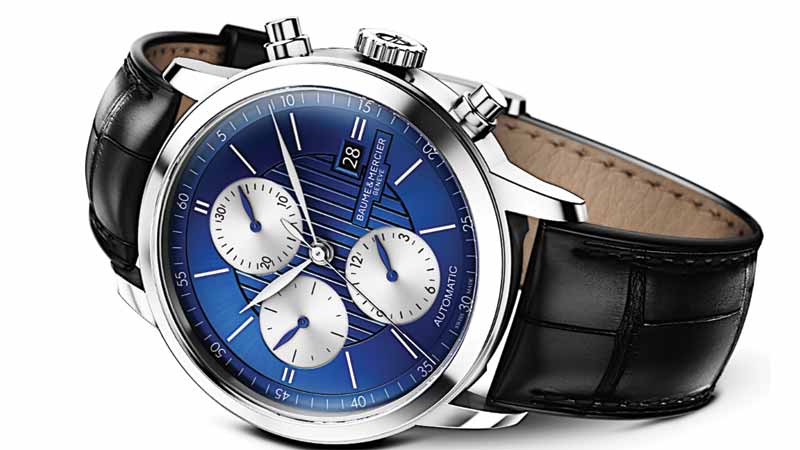 ‘Classima 10373’ limited edition by Baume & Mercier featuring polished steel case and black alligator strap. Photo courtesy Compagnie Financière Richemont SA