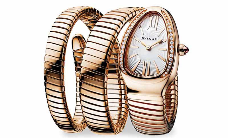 ‘Serpenti Spiga’ single spiral watch in 18-karat yellow gold and diamonds by Bvlgari. Photo courtesy Bvlgari