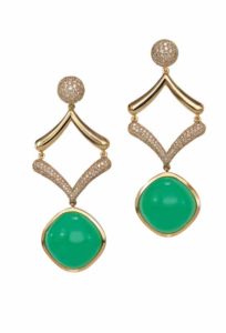 Emerald earrings by VTse featuring round diamond accents.