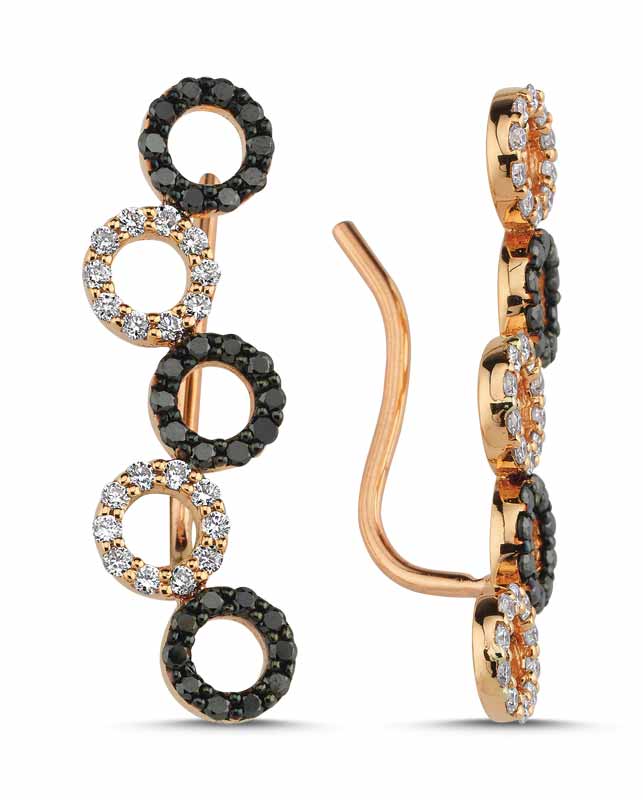 14-karat rose gold and black rhodium-plated ‘Geometric Cluster Ear Climbers’ from OWN Your Story’s ‘Geometric’ collection, featuring 0.25-carat white diamond and 0.27-carat black diamond pave and French wire snug backing.