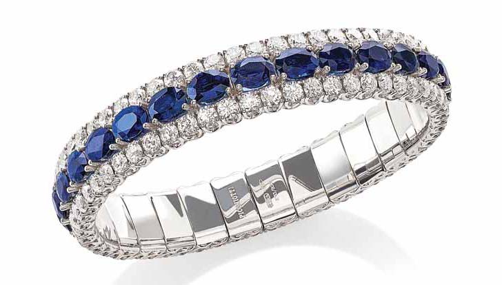 18-karat white gold bracelet from Picchiotti’s ‘Xpandable’ collection, featuring 14.79 carats of diamonds and 24.05 carats of sapphire.