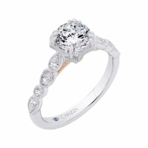 Semi-mount 14-karat two-tone gold engagement ring from Empress Luxury’s Carizza bridal line, set with 0.27 carats of diamonds.
