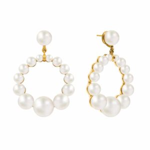 Yellow gold vermeil ‘Olivia Earring’ by Nishi Pearls featuring round, white cultured freshwater pearls.