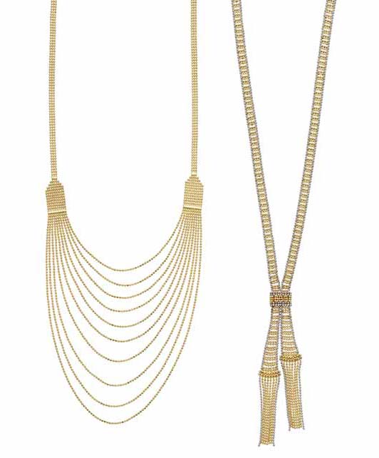 14-karat gold diamond-cut multi-strand bead necklace with lobster clasp from Royal Chain’s ‘Gold Book’ collection.