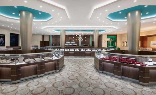 Shades of teal combine with black and white to convey a sense of luxury.