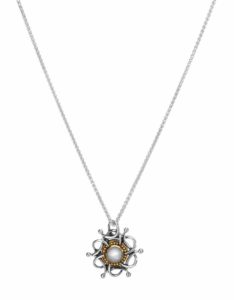 Sterling silver necklace with 10-karat yellow gold and white topaz pendant from Keith Jack Jewellery’s ‘Tempest’ collection.