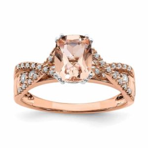 14-karat rose gold morganite diamond engagement ring. This piece can be personalized with choice of gold colour and centre stone.