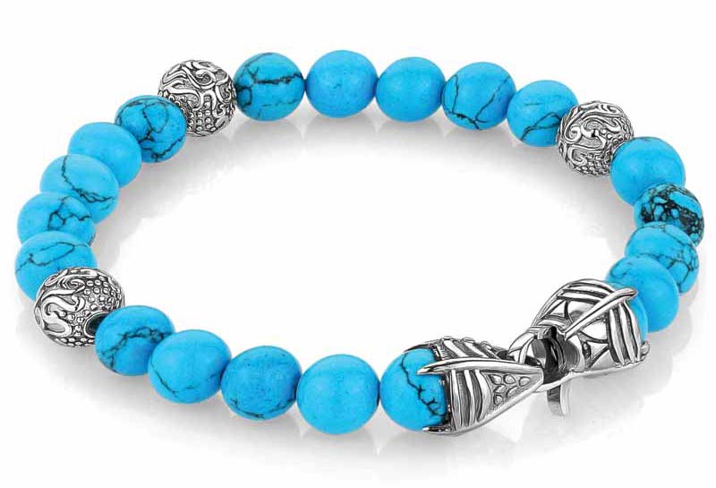 ‘Oceano’ stainless steel bracelet with turquoise beads by Italgem Steel.