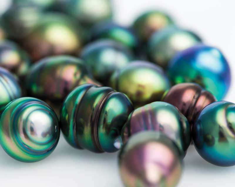 Tahitian pearls displaying nice overtones and iridescence.