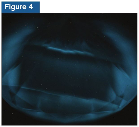 This figure shows phosphorescence, which also shows visible luminescence being emitted. Phosphorescence is a delayed luminescence and can occur after the excitation caused by UV light is cut off.