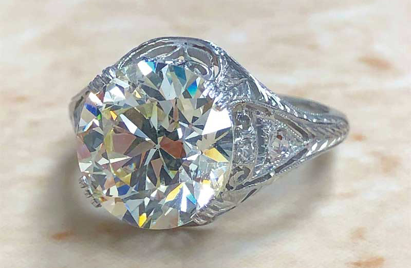 Low Profile Crown Motif 3 Carat Vintage Diamond Engagement Ring | Diamond  engagement rings vintage, Vintage engagement rings, Antique engagement rings