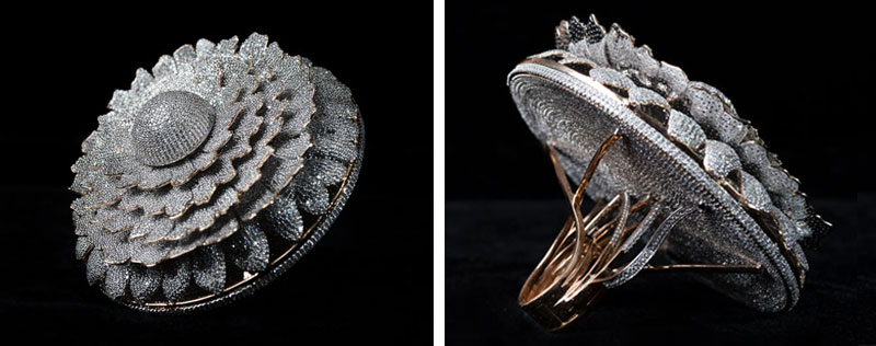 An 18-karat gold ring adorned with 12,638 VVS-clarity diamonds has nabbed the Guinness World Record for most diamonds set in in one ring. Photos courtesy Guinness World Records