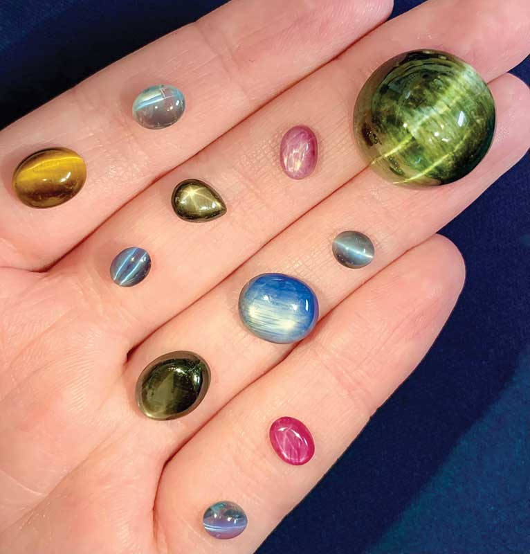 Cat’s eye and star gemstones, including tourmaline, sapphire, ruby, tiger eye, among others.