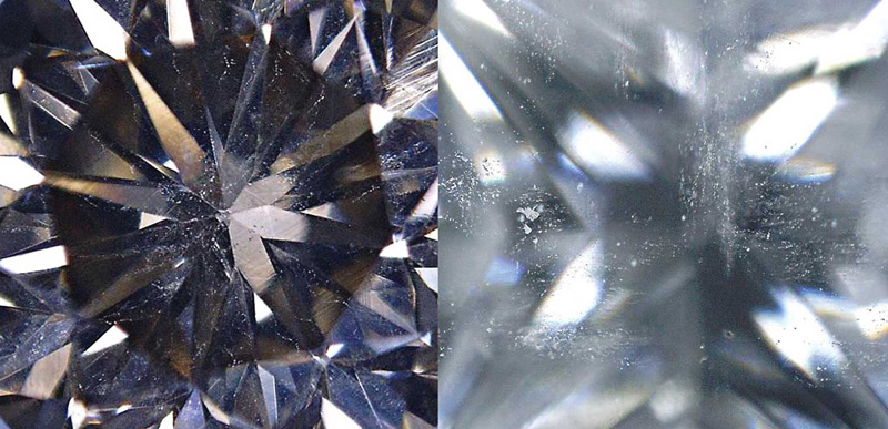 Cloud of pinpoints, needles, and crystals visible in a mined diamond.