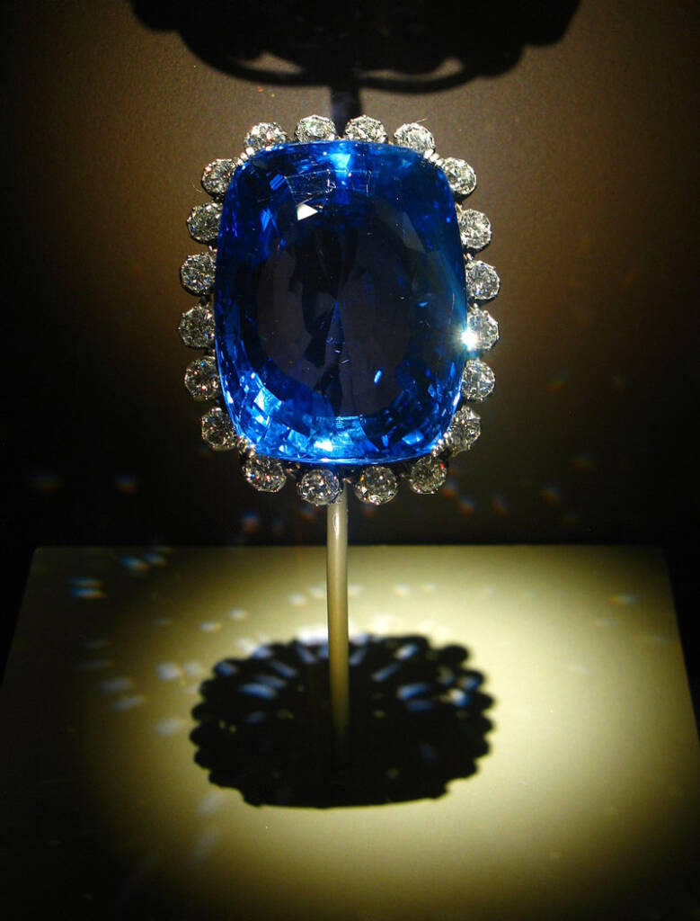 Roughly the size of an egg, the 423-carat Logan Sapphire is the world’s largest faceted blue sapphire. Photo by Andrew Bossi/courtesy Wikimedia Commons