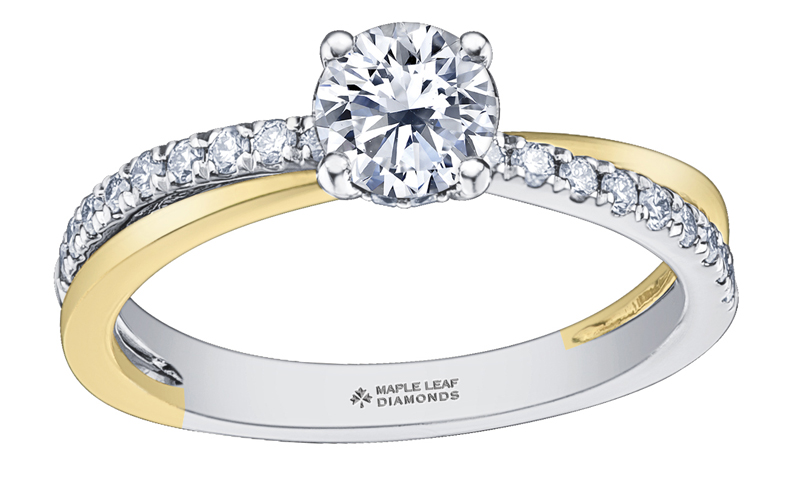 Photo courtesy Maple Leaf Diamonds A Canadian diamond engagement ring by Maple Leaf Diamonds. Photo courtesy Maple Leaf Diamonds