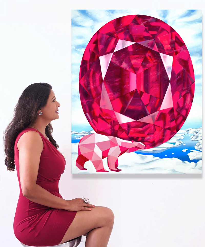 A painting donated by Toronto designer and artist Reena Ahluwalia has been raffled in support of the PinkPolarBear Foundation. Photo courtesy Reena Ahluwalia