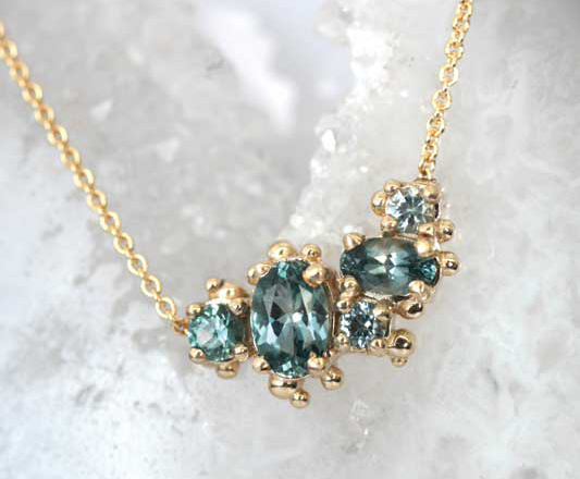 14-karat yellow gold necklace by Meg Lizabet, featuring Montana sapphires (1.17 ctw). Photo by Meg Lizabet
