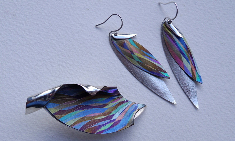 Niobium and silver brooch and earrings by Brian Eburah. Photo by Brian Eburah