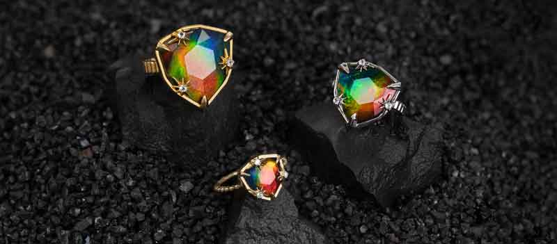 Buy Canadian Ammolite and Diamond Ring in Platinum Over Sterling Silver  (Size 9.0) 0.20 ctw at ShopLC.