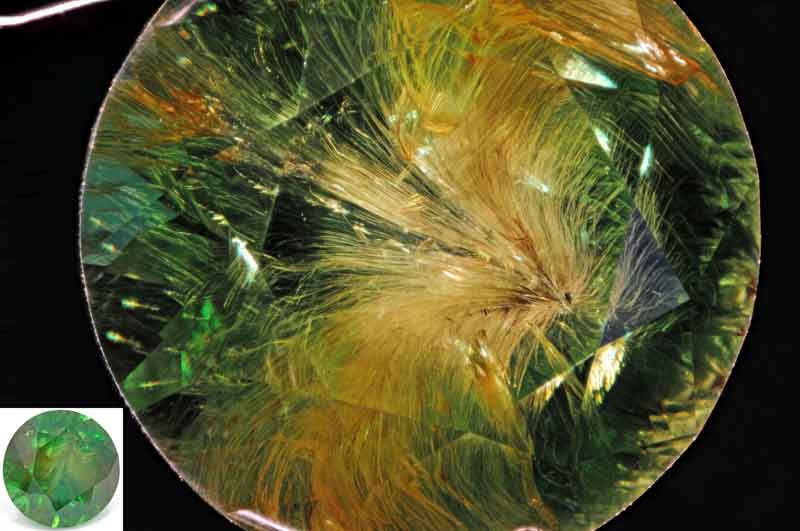 A 5.26-carat Russian demantoid garnet with horsetail inclusion. Photo courtesy Mark Vishenevetsky