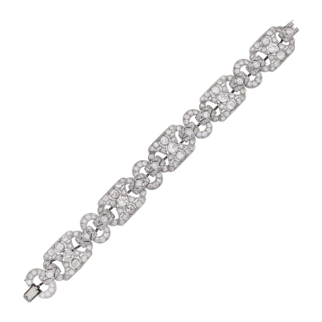 A diamond bracelet on a white background.