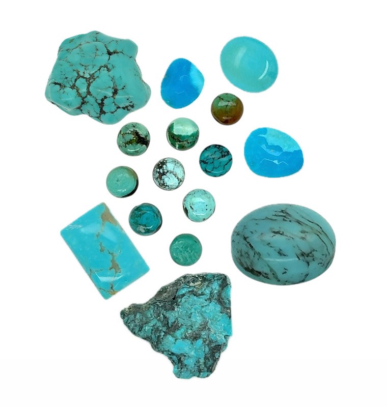 Turquoise gems on display