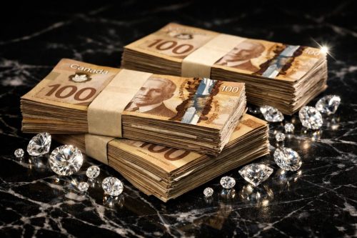 Canadian $100 dollar bills with diamonds