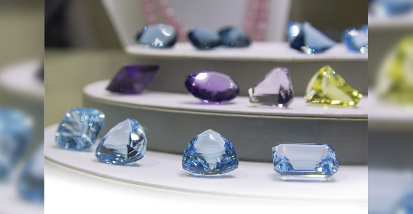 coloured gemstones on jewellery counter